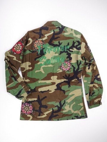 BDU camouflage shirt jacket with tattoo flowers
