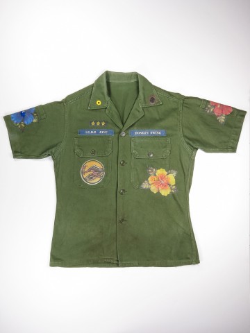 American military shirt with hibiscus