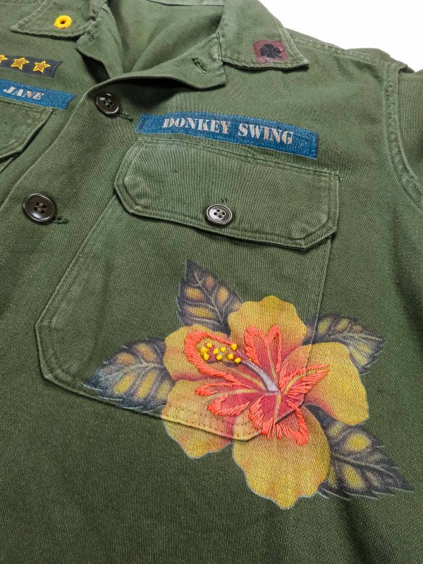 American military shirt with hibiscus