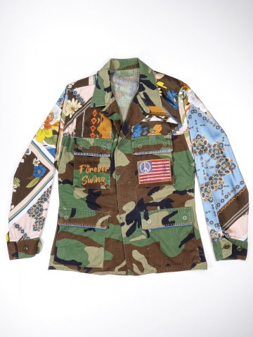 BDU camouflage shirt jacket with foulard sleeves