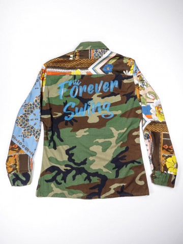 BDU camouflage shirt jacket with foulard sleeves