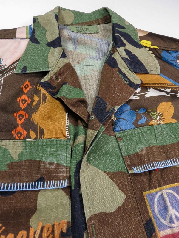 BDU camouflage shirt jacket with foulard sleeves
