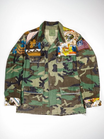 BDU camouflage shirt jacket with foulard shoulders