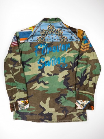 BDU camouflage shirt jacket with foulard shoulders