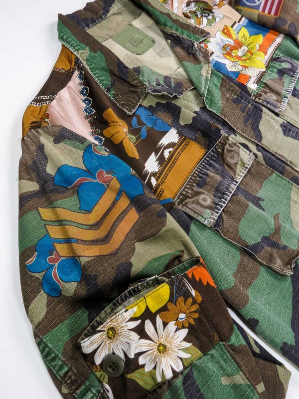 BDU camouflage shirt jacket with foulard shoulders