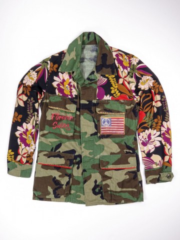 BDU camouflage shirt jacket with foulard sleeves