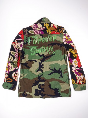 BDU camouflage shirt jacket with foulard sleeves