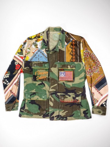 BDU camouflage shirt jacket with foulard sleeves