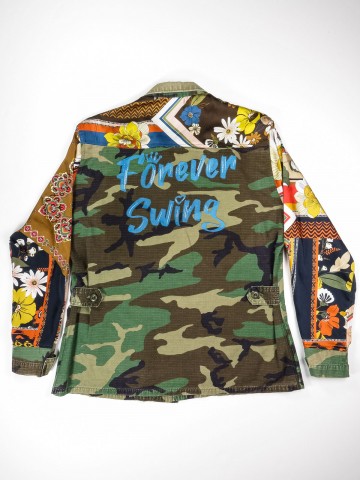 BDU camouflage shirt jacket with foulard sleeves