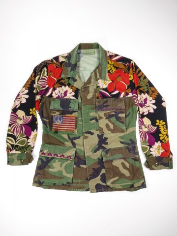 BDU camouflage shirt jacket with foulard sleeves