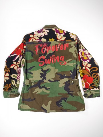 BDU camouflage shirt jacket with foulard sleeves