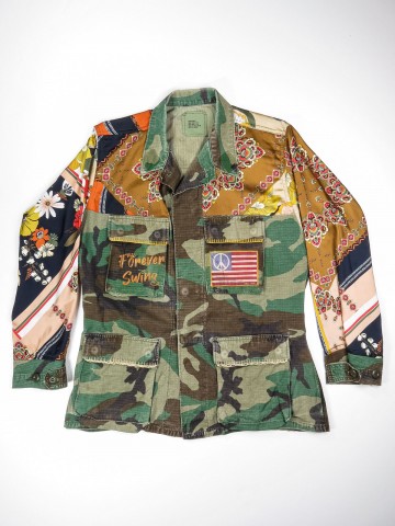 BDU camouflage shirt jacket with foulard sleeves