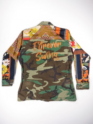 BDU camouflage shirt jacket with foulard sleeves