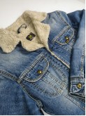Lee washed blue long denim jacket with sherpa