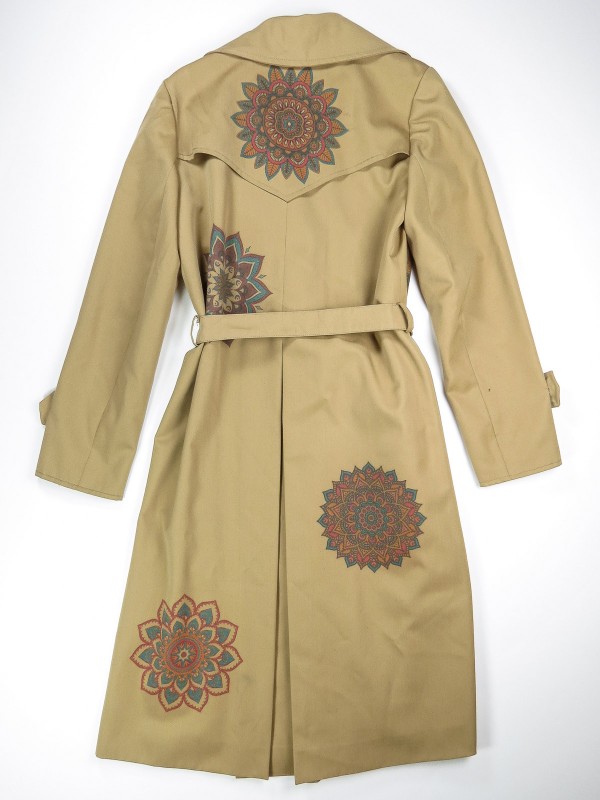 Beige trench coat with mandala flowers