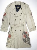 Grey-beige trench coat with japanese tattoos
