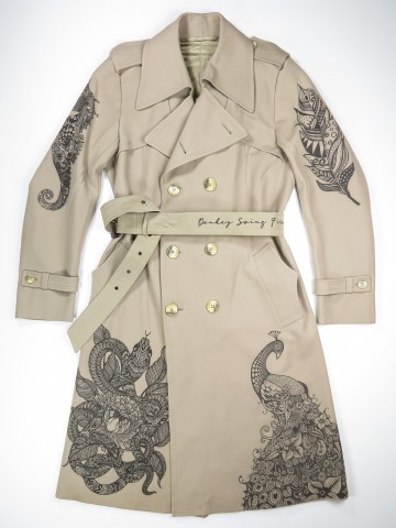 Sand trench coat with mandala animals