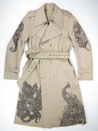 Sand trench coat with mandala animals