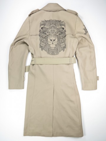 Sand trench coat with mandala animals