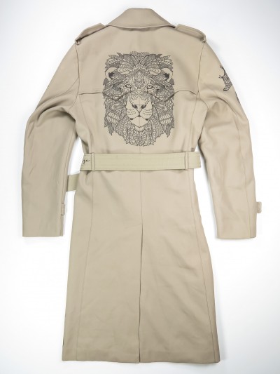 Sand trench coat with mandala animals