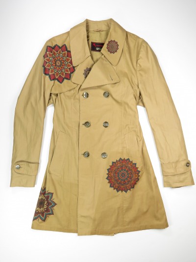 Cream trench coat with mandala flowers