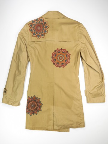 Cream trench coat with mandala flowers
