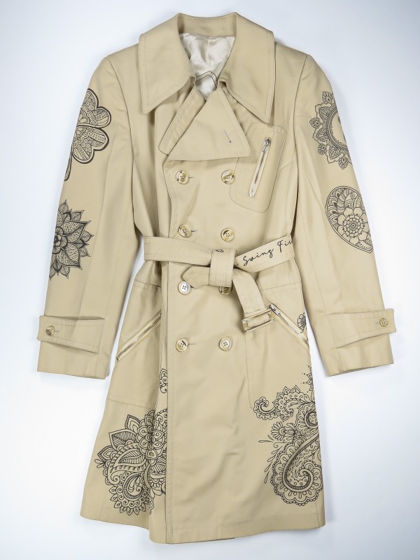 Beige trench coat with mandala design