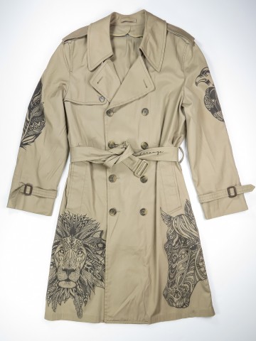 Beige trench coat with mandala animals