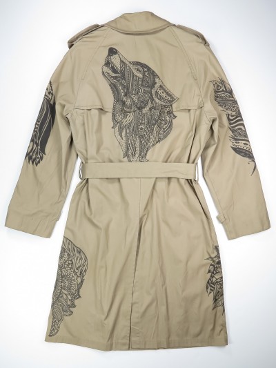 Beige trench coat with mandala animals