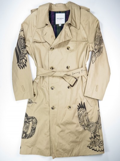 Beige trench coat with mandala animals