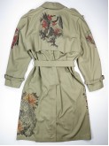 Grey-green trench coat with japanese tattoos