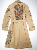 Peach trench coat with japanese tattoos