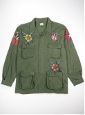 Olive green BDU shirt jacket with old school tattoos