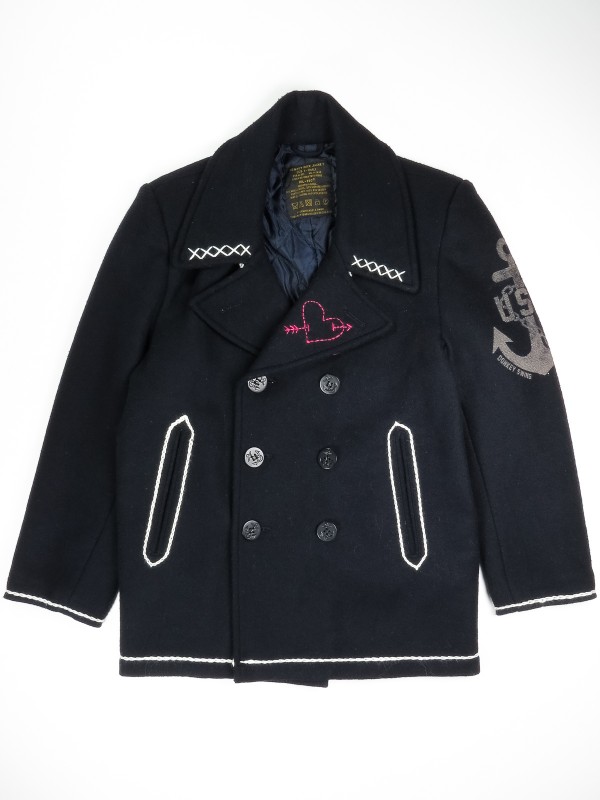 Double-breasted US navy blue peacoat